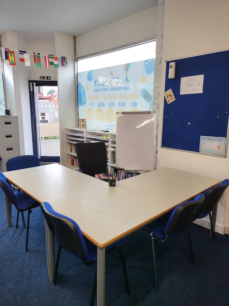 Small-group table with a whiteboard at the Longsight centre